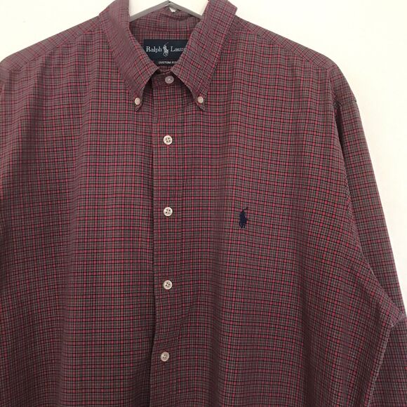 Ralph Lauren Custom Red Cotton Plaid Holiday Long Sleeve Collared Shirt 17 1/2 - Picture 1 of 9